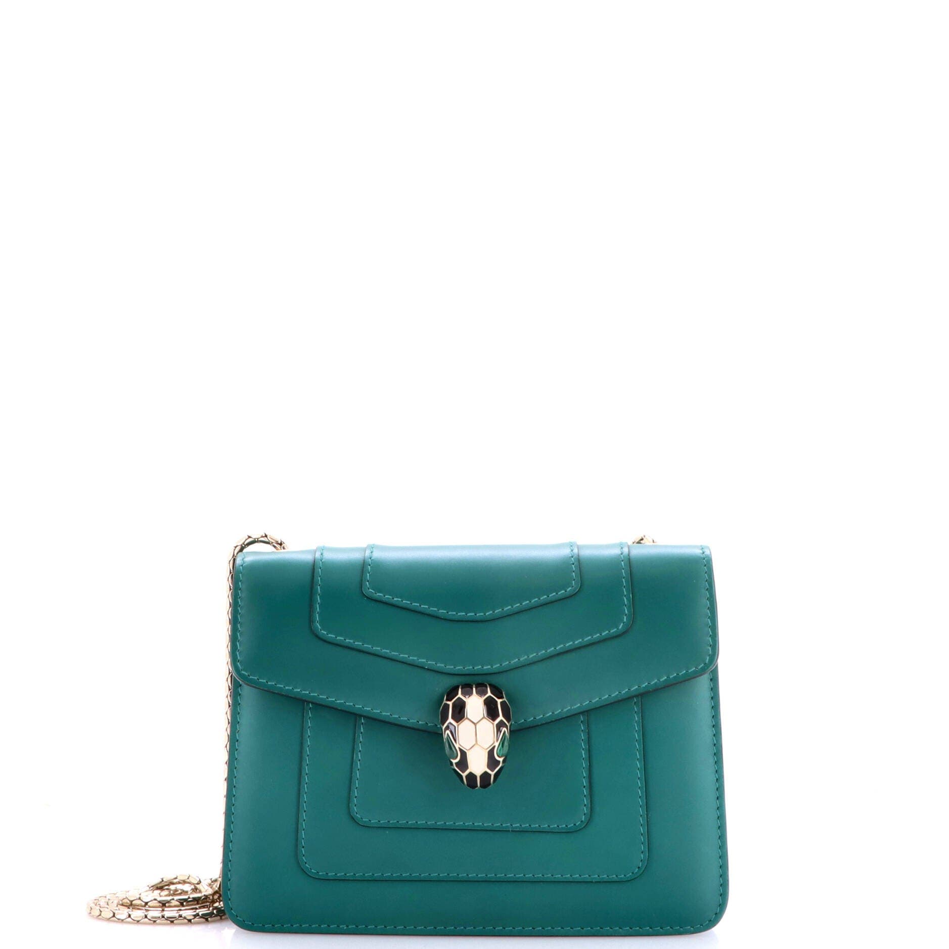 Serpenti Forever Square Shoulder Bag Leather Small, Main, color, Green