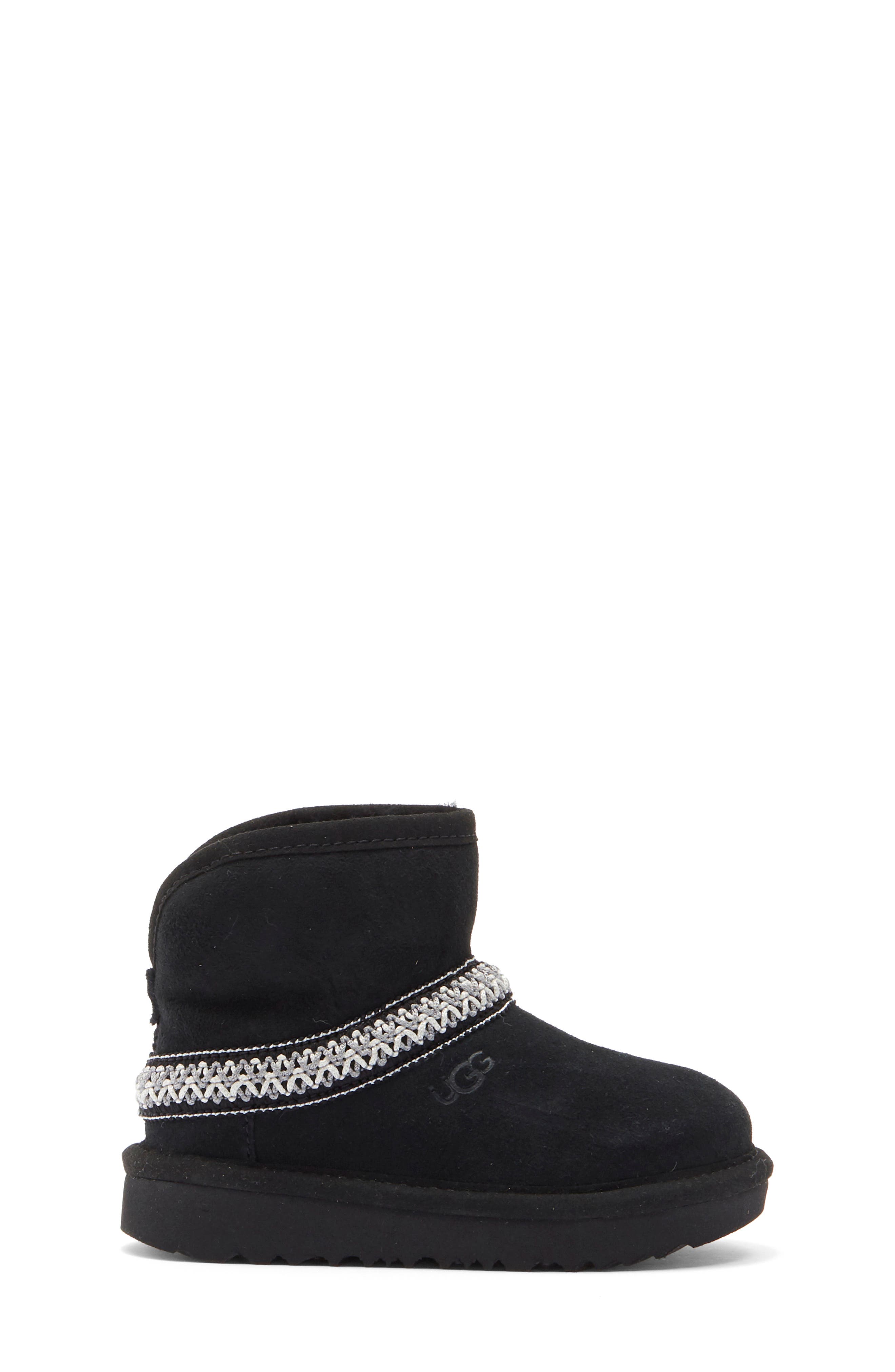 UGG<sup>®</sup> Kids' Classic Faux Fur Mini Crescent Boot, Alternate, color, Black