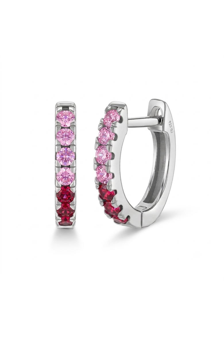 Small Multi Cubic Zirconia Huggie Earrings, Main, color, Pink