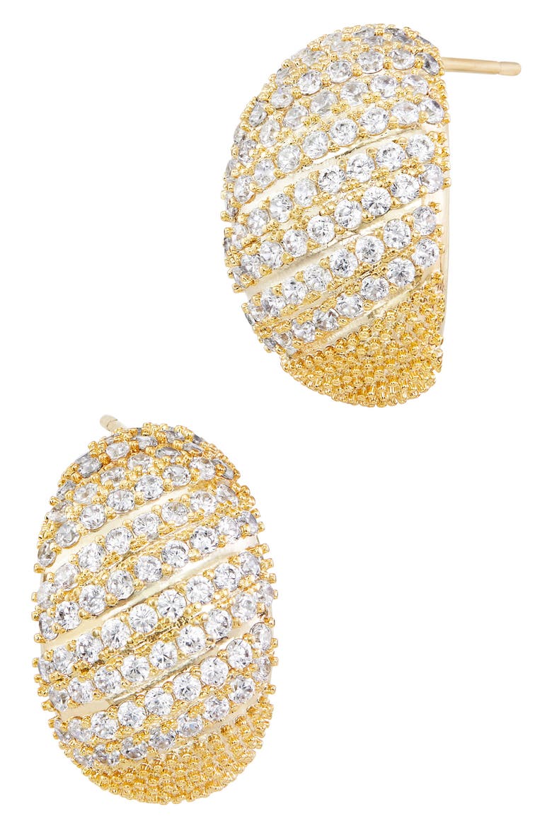 Domed Pavé Hoop Earrings, Main, color, YELLOW GOLD