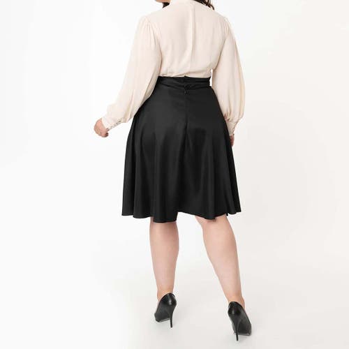 Unique Vintage Plus Size Retro Style High Waist Vivien Swing Skirt In Black