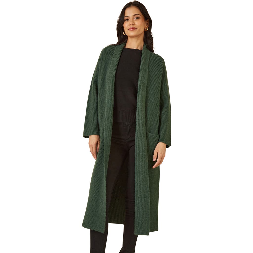 Yumi Knitted Maxi Cardigan With Pockets In Green