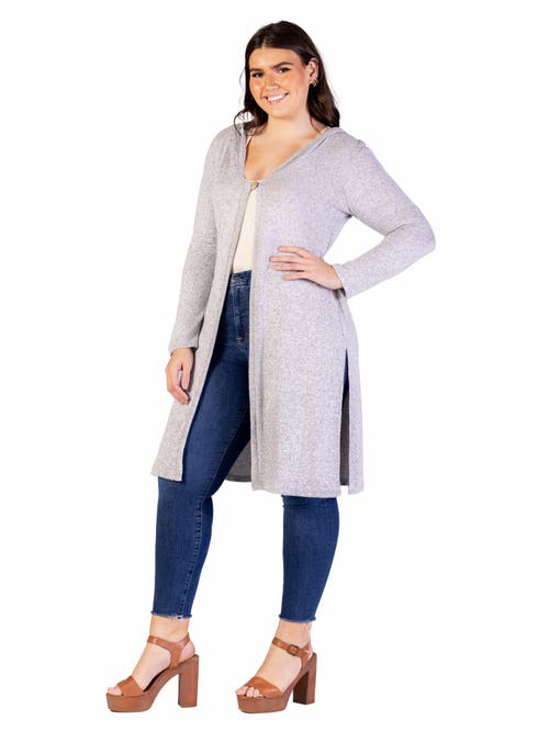 24seven Comfort Apparel Knee Length Long Sleeve Hooded Cardigan Shrug In Gray