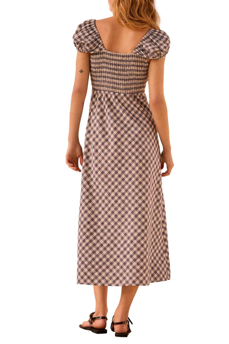 Gingham Cap Sleeve Midi Dress, Alternate, color, BLUE