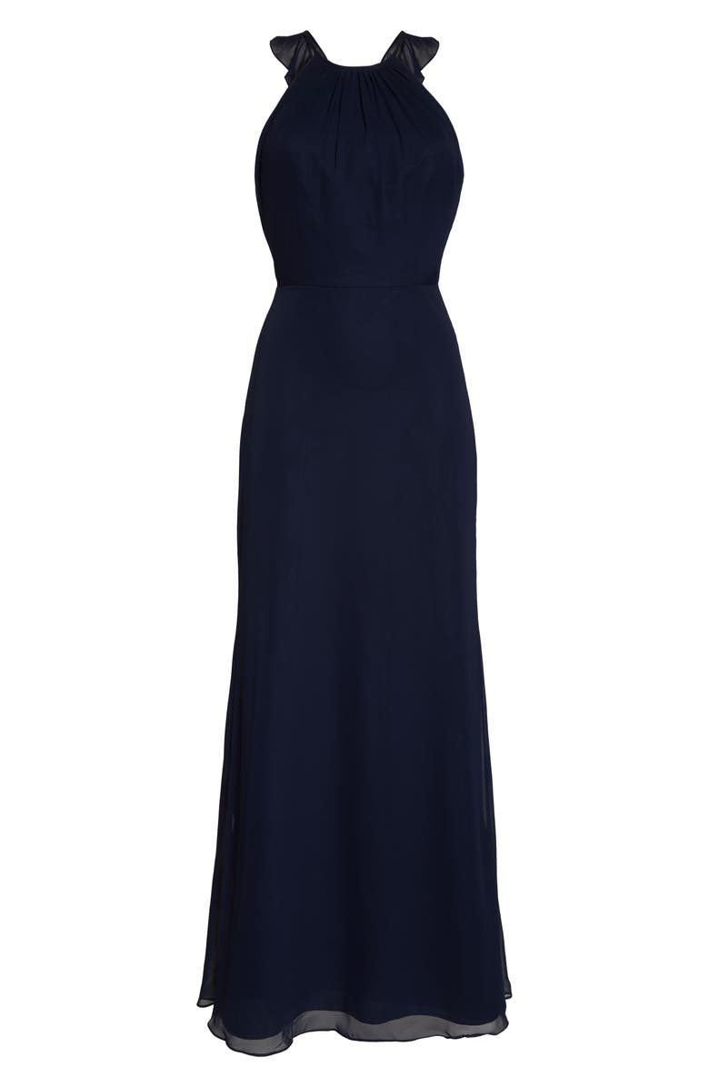 Dessy Collection Ruffle Back Chiffon Halter Gown, Alternate, color, 