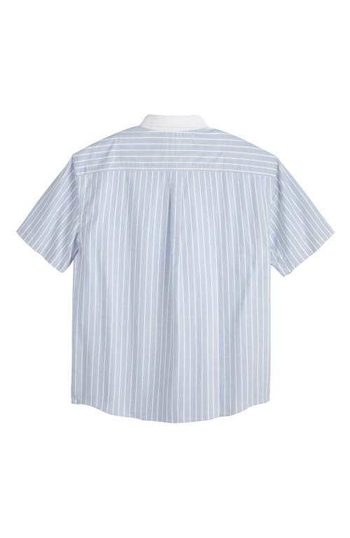 Scotch & Soda Pinpoint Boxy Short Sleeve Cotton Button-up Shirt In Blue