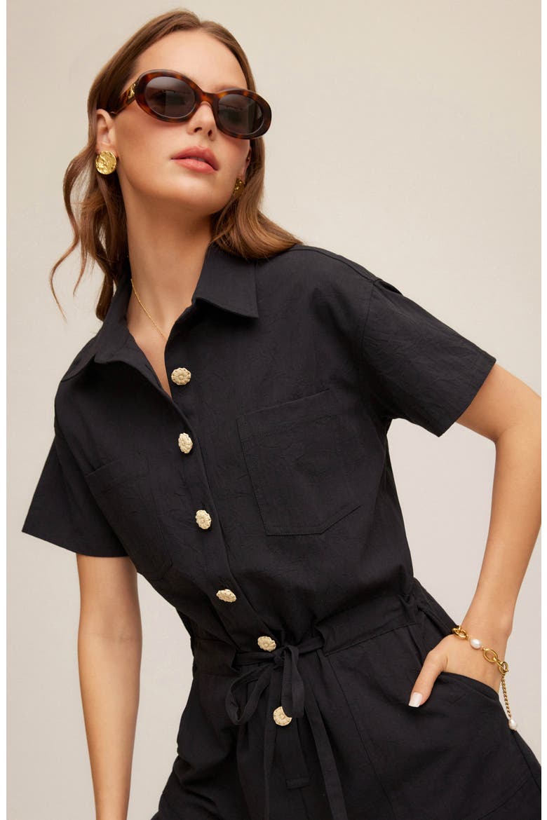 Daliah Tie Waist Romper, Alternate, color, BLACK
