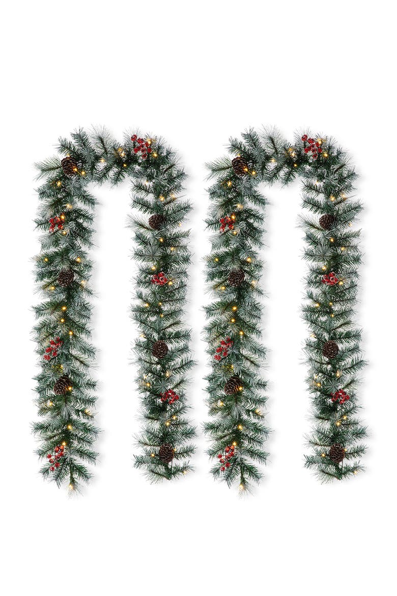 2-Piece 9ft Pre-Lit Pine Cones Christmas Garland, Main, color, Green