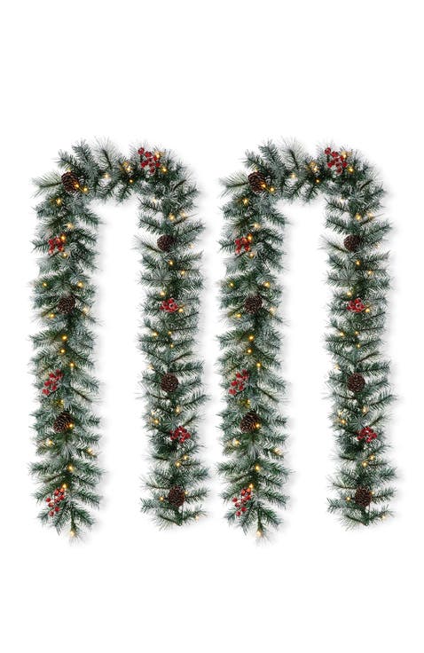 2-Piece 9ft Pre-Lit Pine Cones Christmas Garland