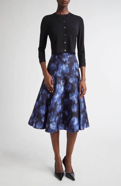 Michael Kors Collection Abstract Floral Print Dance Skirt In Riviera/black