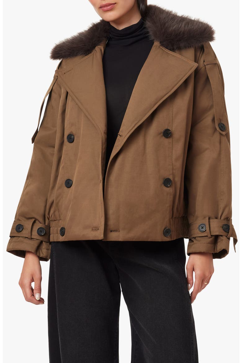 Faux Fur Collar Trench Jacket, Main, color, TEAK