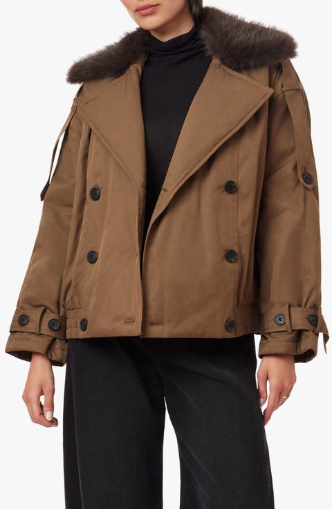 Faux Fur Collar Trench Jacket