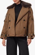 Habitual Faux Fur Collar Trench Jacket