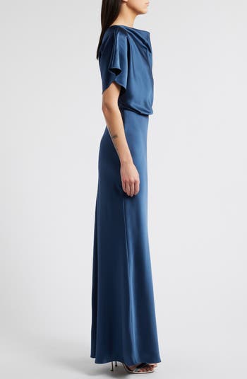 Blouson Bodice Bias Cut Satin Gown