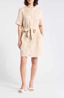 Ellen Tracy Rickrack Trim Short Sleeve Shirtdress