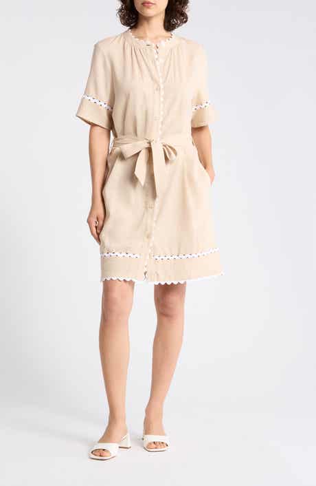 Ellen Tracy Rickrack Trim Short Sleeve Shirtdress