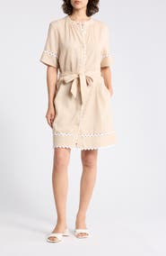Ellen Tracy Rickrack Trim Short Sleeve Shirtdress