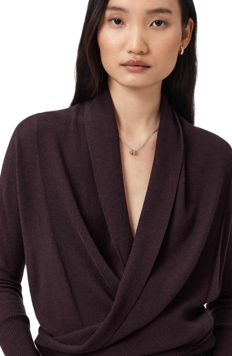 AllSaints Wasson Pirate Wrap Merino Wool Cardigan, Alternate, color, Oxblood