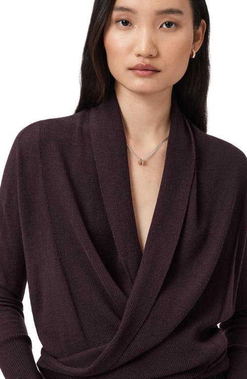 Allsaints Wasson Pirate Wrap Merino Wool Cardigan In Burgundy