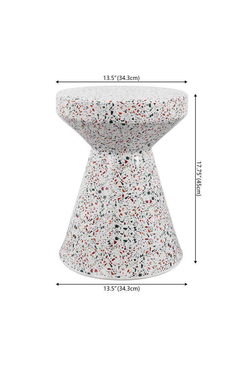 Xenia Modern Terrazzo Ceramic Outdoor Garden Stool, Hourglass Accent Side Table & Plant Stand for Patio or Living Room, Alternate, color, Multi