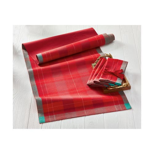 Tag Joyous Plaid Table Runner Red Multi Cotton Christmas Decor In Red