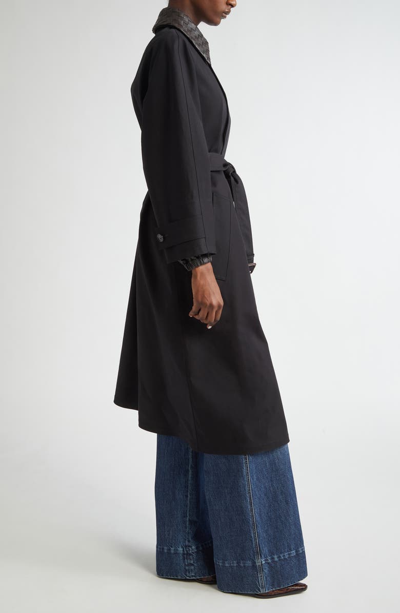 Bottega Veneta Intrecciato Leather Collar Water Repellent Trench Coat, Alternate, color, 