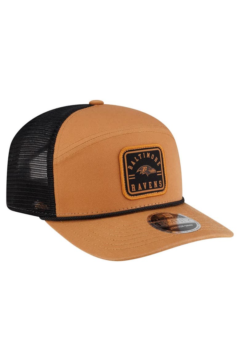Men's New Era  Brown/Black Baltimore Ravens Team Patch Split Panel 9SEVENTY Adjustable Trucker Hat, Alternate, color, Brown