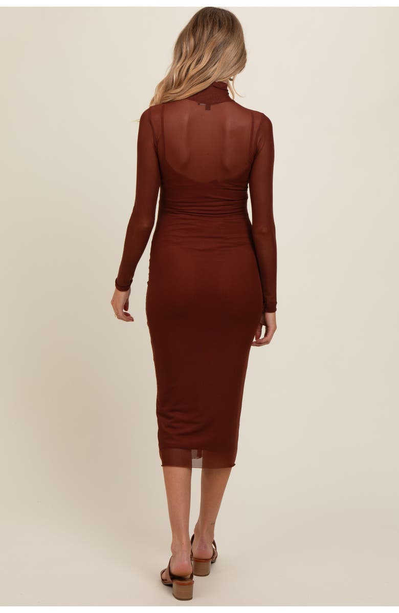 PinkBlush Mesh Overlay Fitted Midi Dress, Alternate, color, Brown