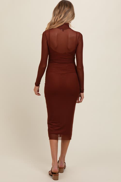 Pinkblush Mesh Overlay Fitted Midi Dress In Brown