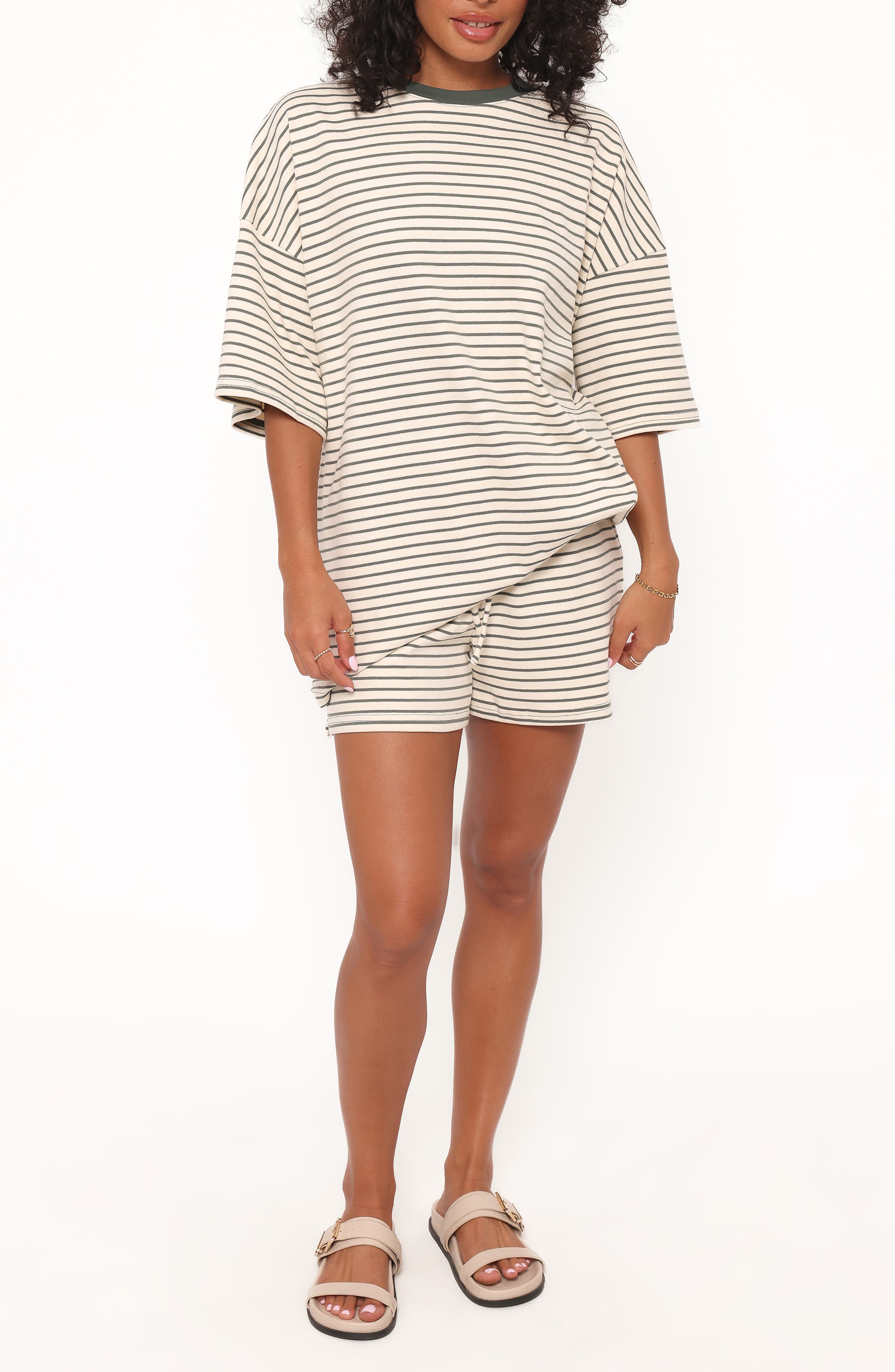 selected CREAM/ GREEN STRIPE