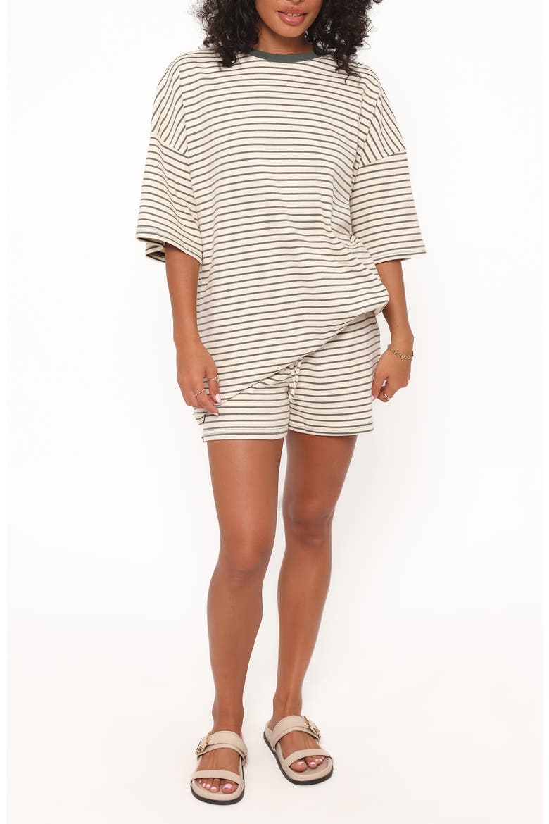 Hellen Stripe Knit Cotton Top & Shorts Set, Main, color, CREAM/ GREEN STRIPE