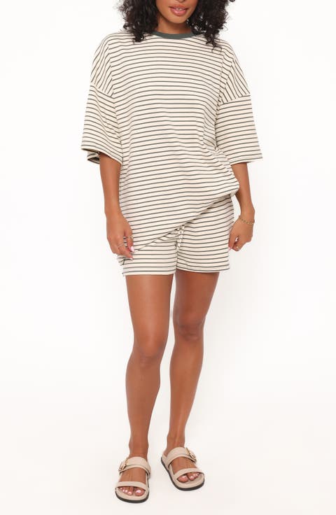 Hellen Stripe Knit Cotton Top & Shorts Set