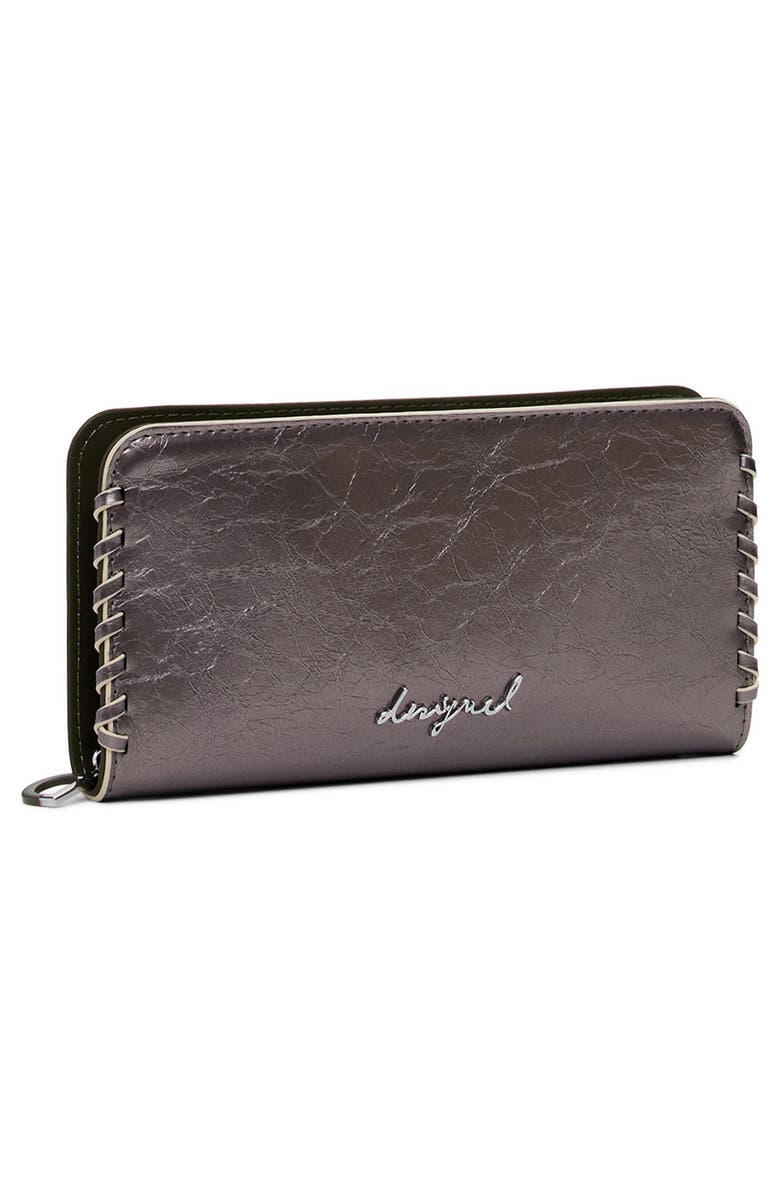 Desigual Long Faux Leather Wallet, Alternate, color, Silver