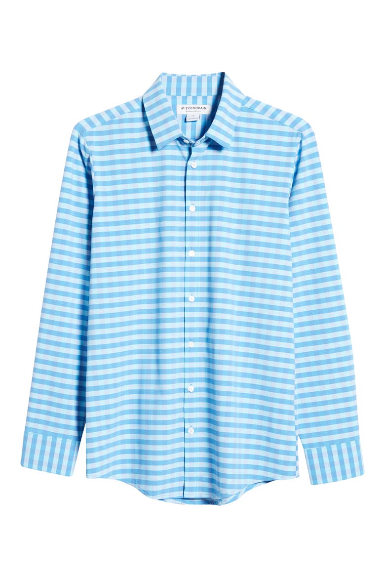 Leeward Check Button-Up Performance Shirt, Alternate, color, BLUE GINGHAM