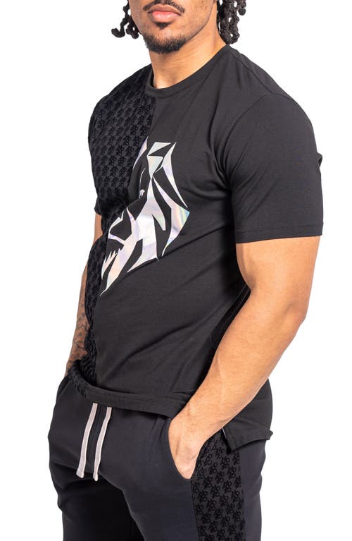 Maceoo Halflion73 Black Spliced Graphic T-shirt In Black