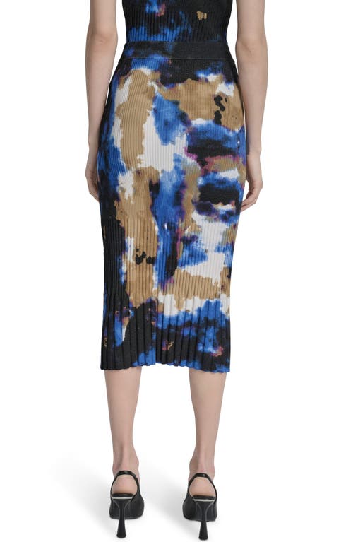 Dkny Womens Printed Mix Rib Short Sleeve Sweater Printed Rib Knit Midi Skirt In Blue