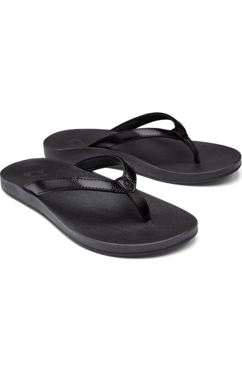 OluKai Puawe Flip Flop, Main, color, Black / Black