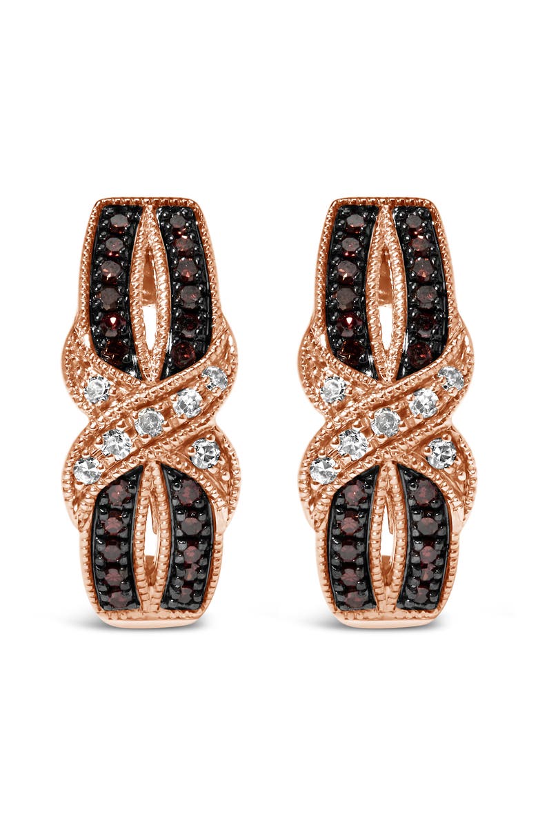Haus of Brilliance 10K Rose Gold 1/3 Ct White and Brown Diamond Milgrain Criss Cross J-Hoop Earrings, Alternate, color,
