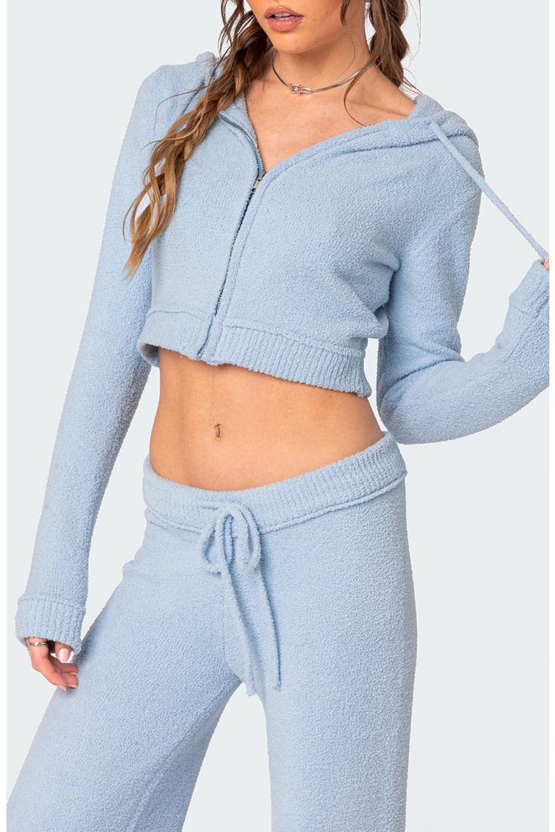 Plush Crop Hoodie, Alternate, color, BLUE