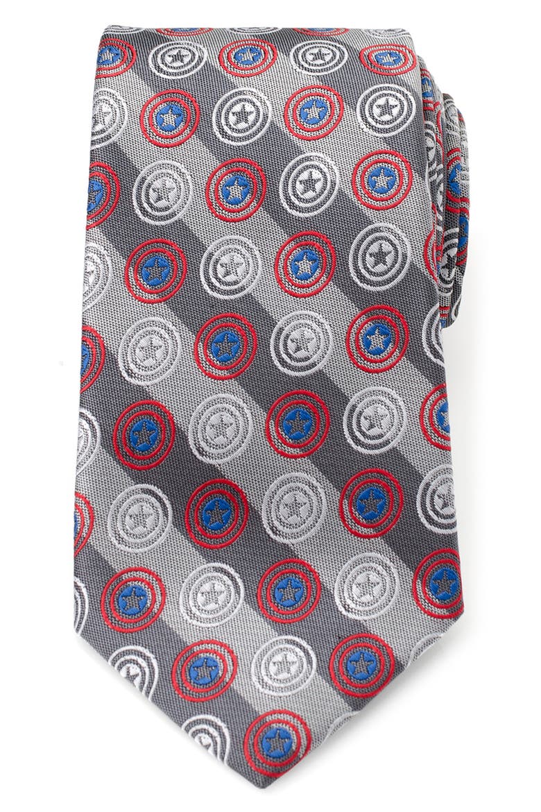 Captain America Shield Stripe Tie, Main, color, GRAY
