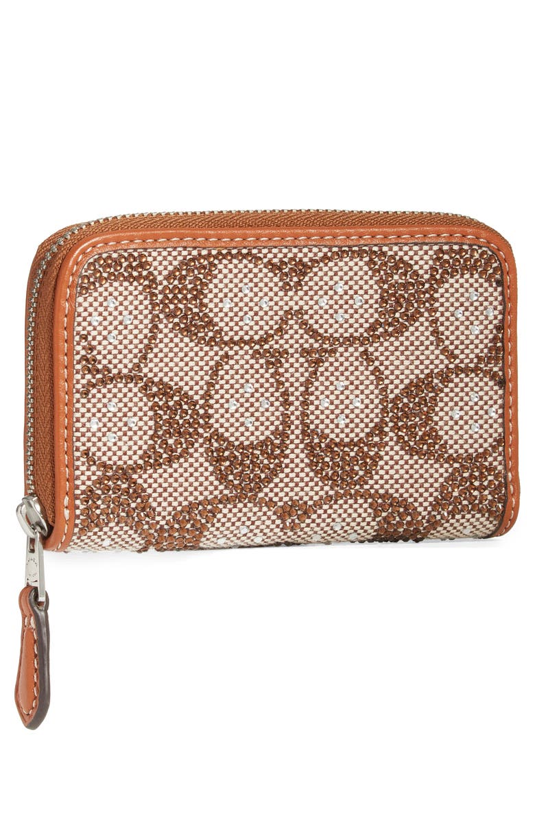 COACH Small Crystal Signature Logo Jacquard Zip Around Card Holder, Alternate, color, Lh/Burnished Amber