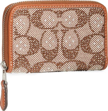 Small Crystal Signature Logo Jacquard Zip Around Card Holder