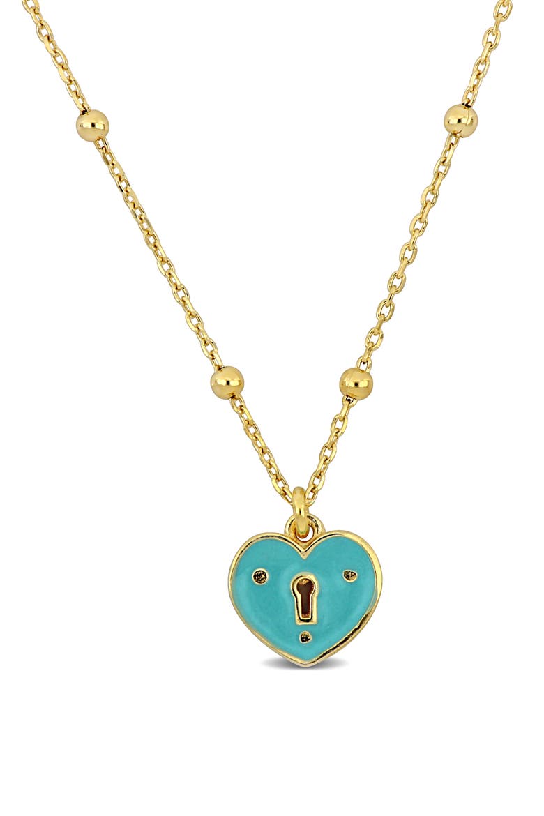 Turquoise Enamel Heart Lock Pendant Necklace, Main, color, TURQUOISE