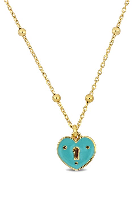 Turquoise Enamel Heart Lock Pendant Necklace