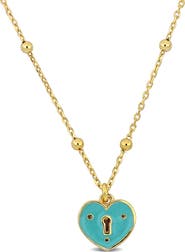 DELMAR Turquoise Enamel Heart Lock Pendant Necklace