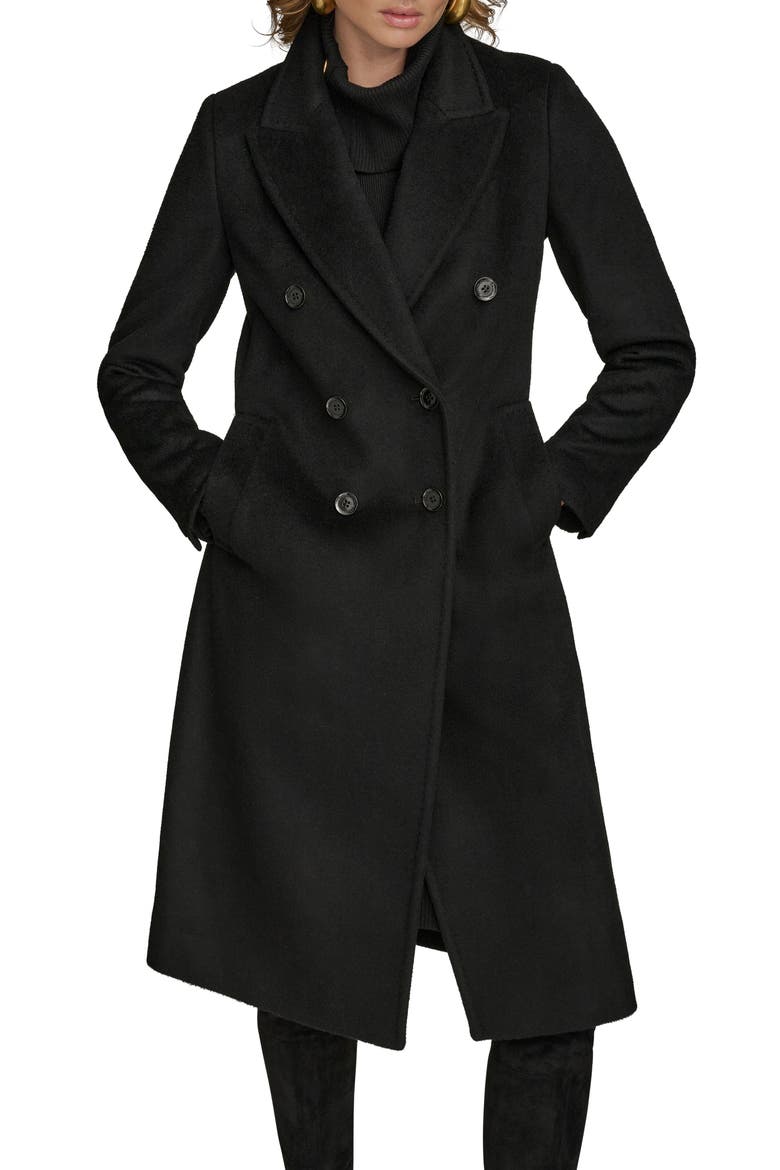 Tailored Double Breasted Wool Blend Coat, Alternate, color, BLACK