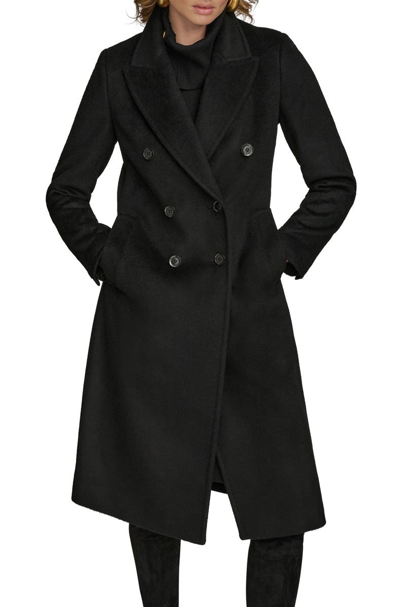 Donna Karan New York Tailored Double Breasted Wool Blend Coat, Alternate, color, Black