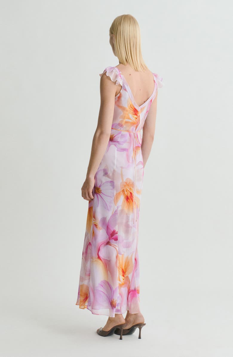 MANGO Floral Ruffle Chiffon Maxi Dress, Alternate, color, Light/ Pastel Purple