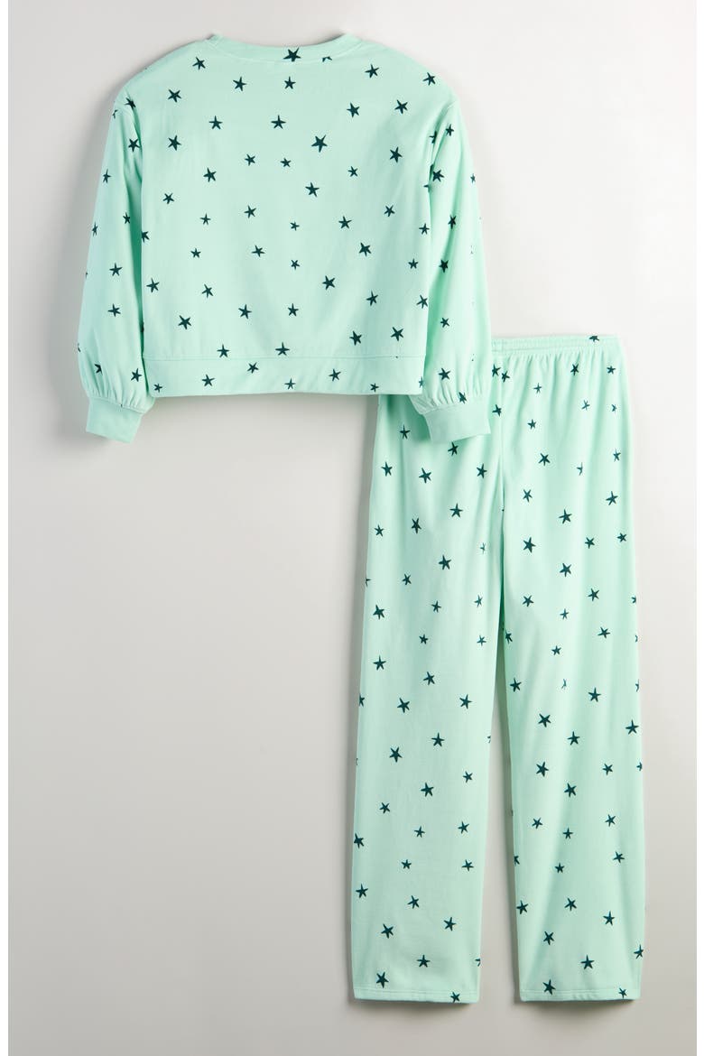 Kids' Sporty Velour Pajamas, Alternate, color, MULTI GREEN STAR DREAMS