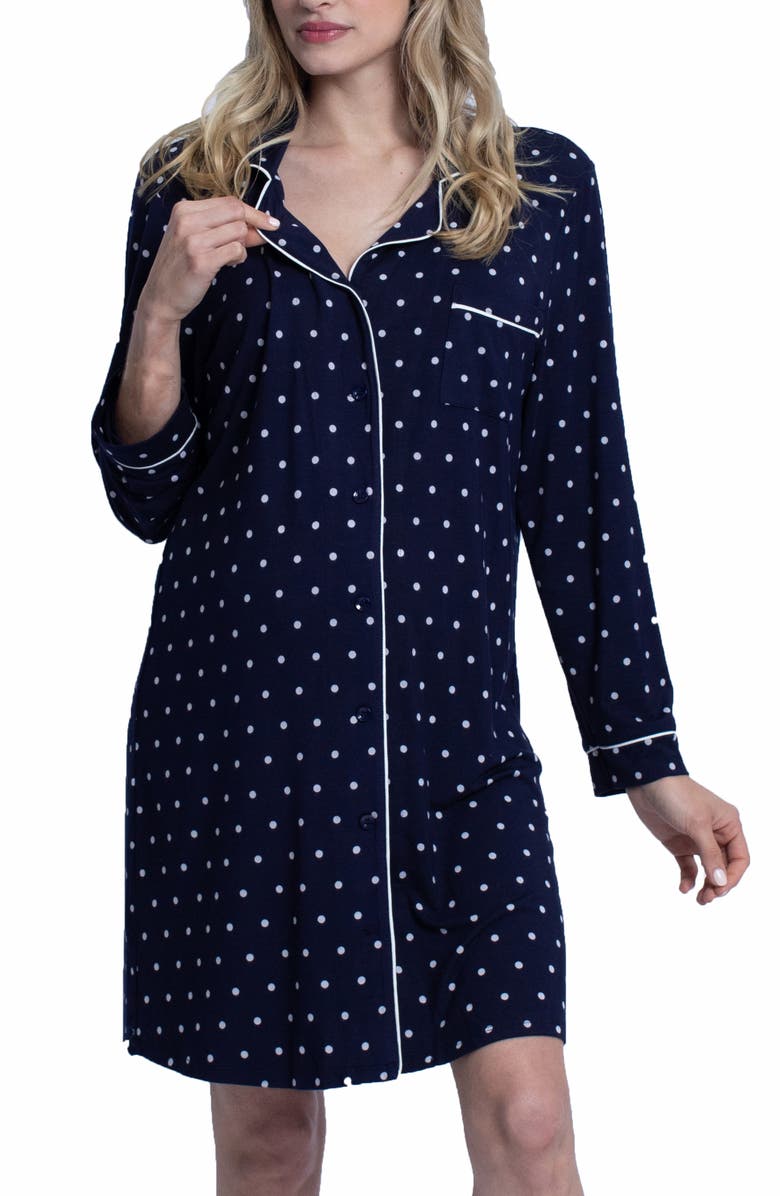 Angel Maternity Polka Dot Maternity/Nursing Nightshirt & Baby Wrap Set, Main, color, 